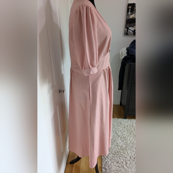 City Chic Linen Midi Dress Dusty Pink Puff Sleeve V-Neck Sundress Size 16, New! - Picture 6 of 12